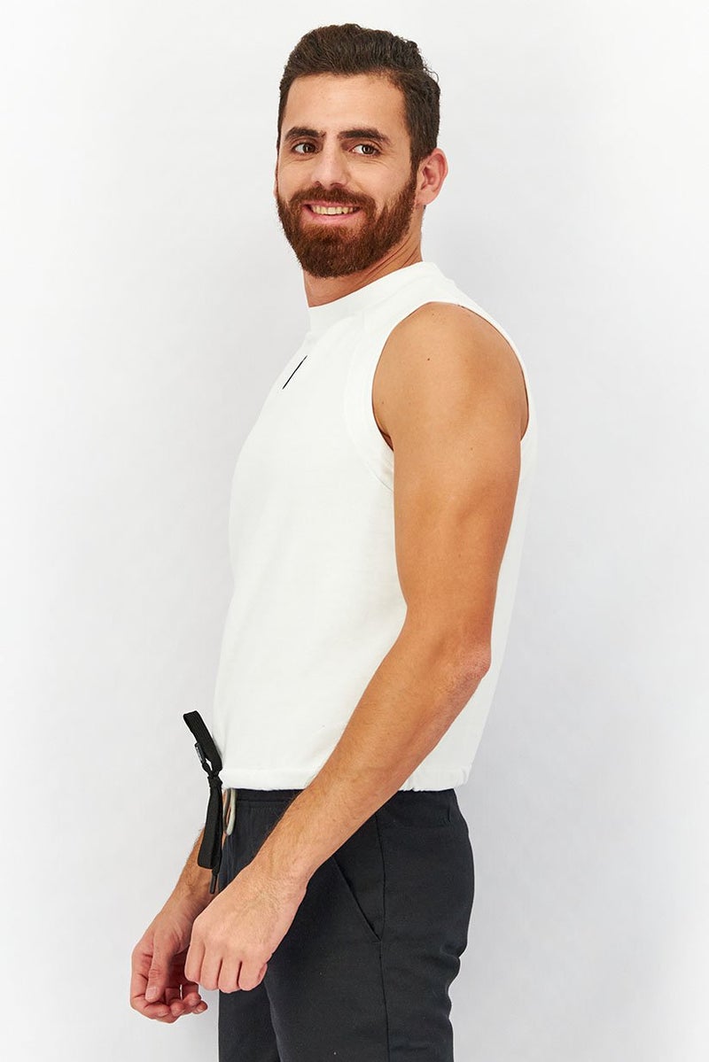 JOHN RICHMOND Men Crew Neck Sleeveless Embroidered Tie Hem Sweatshirt, White - Image 2